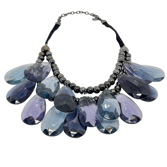 VINTAGE Joan Rivers Signed Blue Gray Statement Necklace Multi-Strand Teardrop - Picture 1 of 14